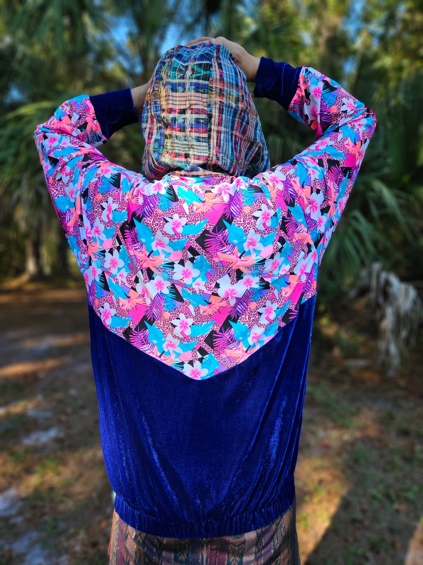 Hooded Jacket - Tropical print / Blue Velvet