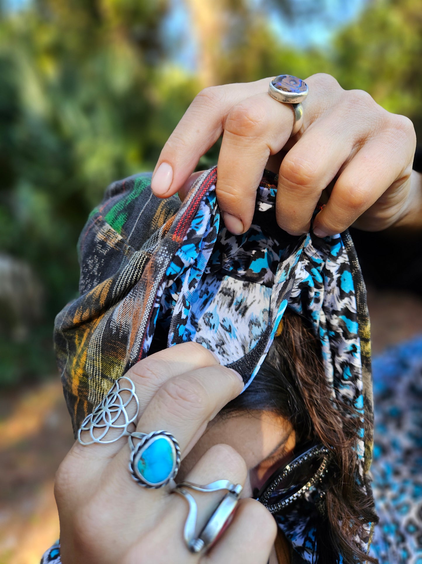 Hooded Jacket - Blue Leopard / Black Velvet