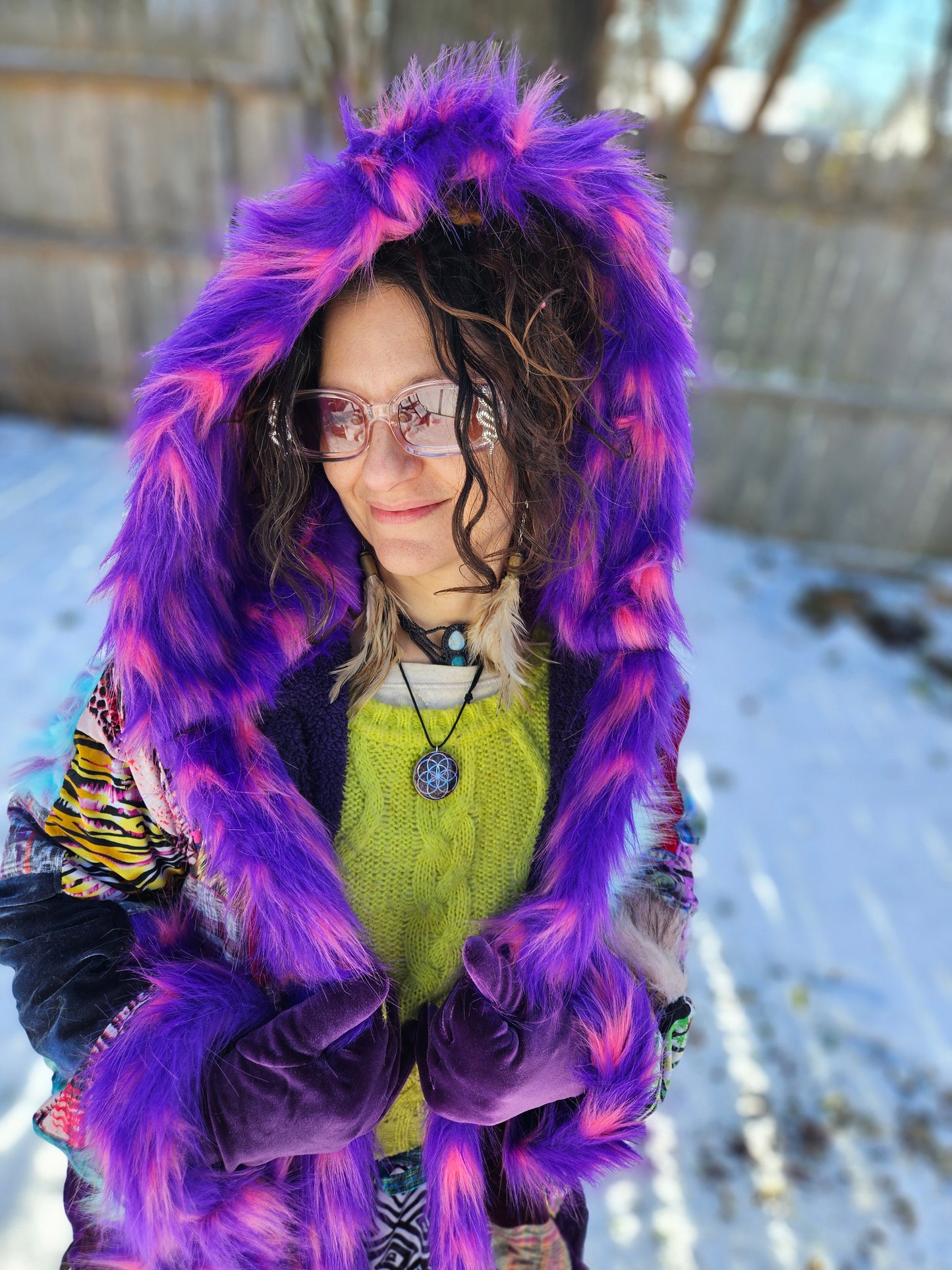 Patchwork Cloak - Fluffy Rainbow