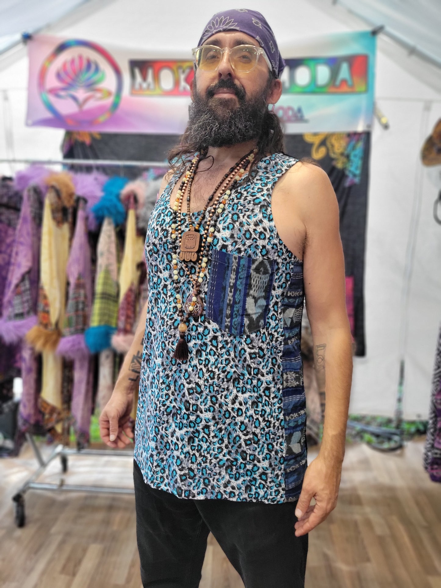 Festival Tank Top - Blue Leopard / Black Velvet