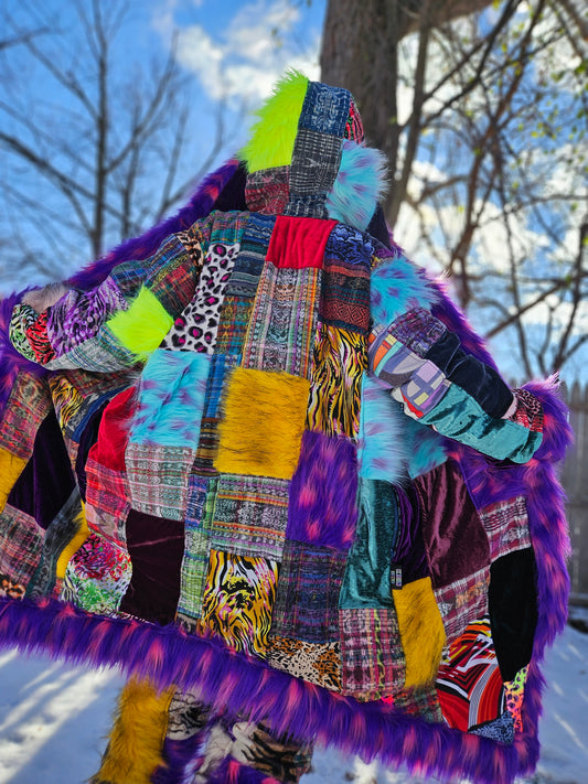 Patchwork Cloak - Fluffy Rainbow