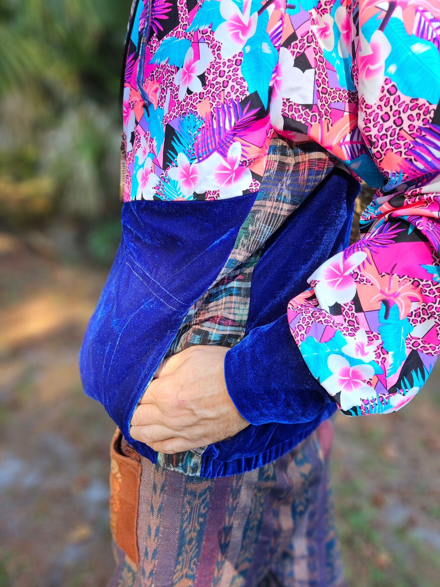 Hooded Jacket - Tropical print / Blue Velvet