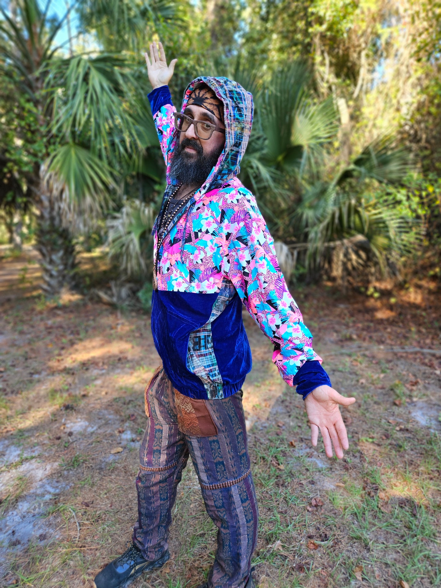 Hooded Jacket - Tropical print / Blue Velvet