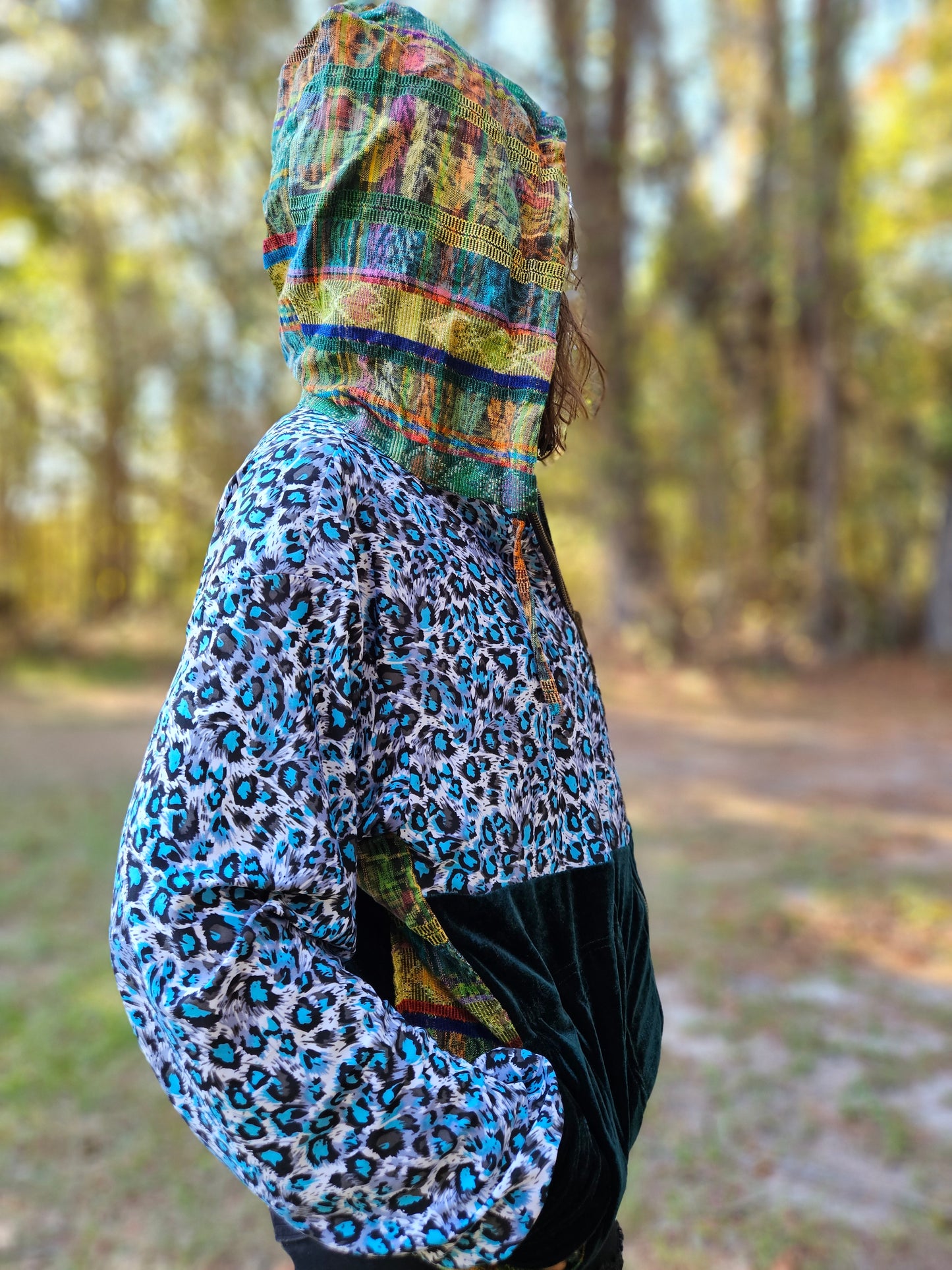 Hooded Jacket - Tropical print / Green Velvet